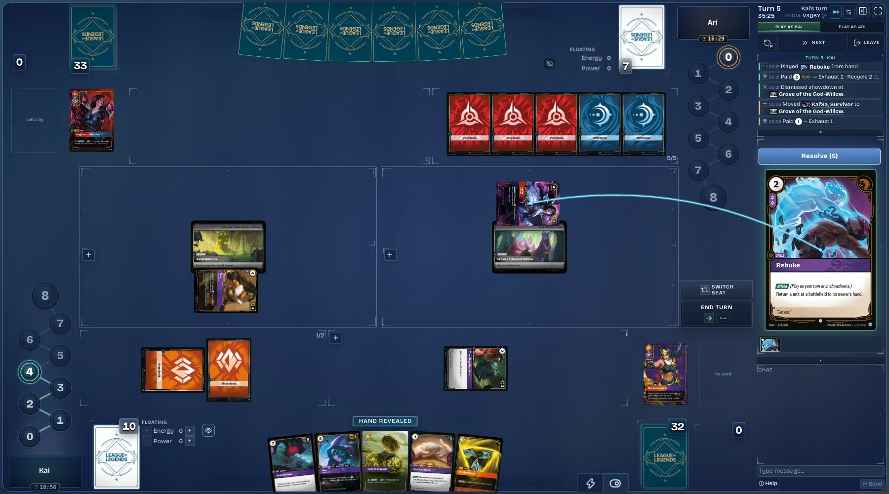 Rift Atlas simulator with Rebuke on the chain targeting the opposing Kai'Sa, Survivor at a battlefield.
