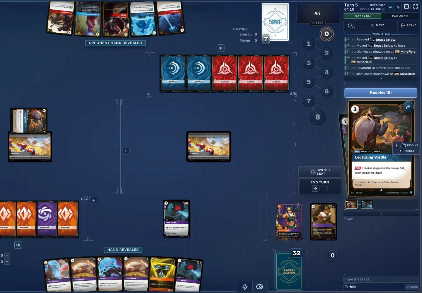 Rift Atlas simulator showing a recycled card action being rewound.